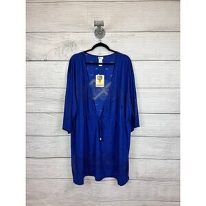 Dotti Plus Size Blue Perforated V-Neck Swim Cover-Up Dress Size 3X